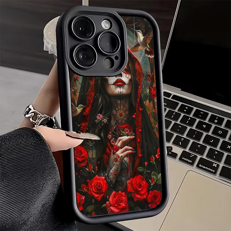 Phone Case for iPhone 17 Air 16E 15 16 Pro Max Catrina Beautiful Rose Girl Skull Cover 14 Plus 13 12 Mini Soft Shell Silicone Fu