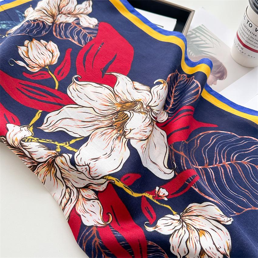 Spring Summer Luxury Design Print Silk Square Scarf Women Soft Hairband Neckerchief Hijab Headband Foulard Ribbons Gift 65*65cm