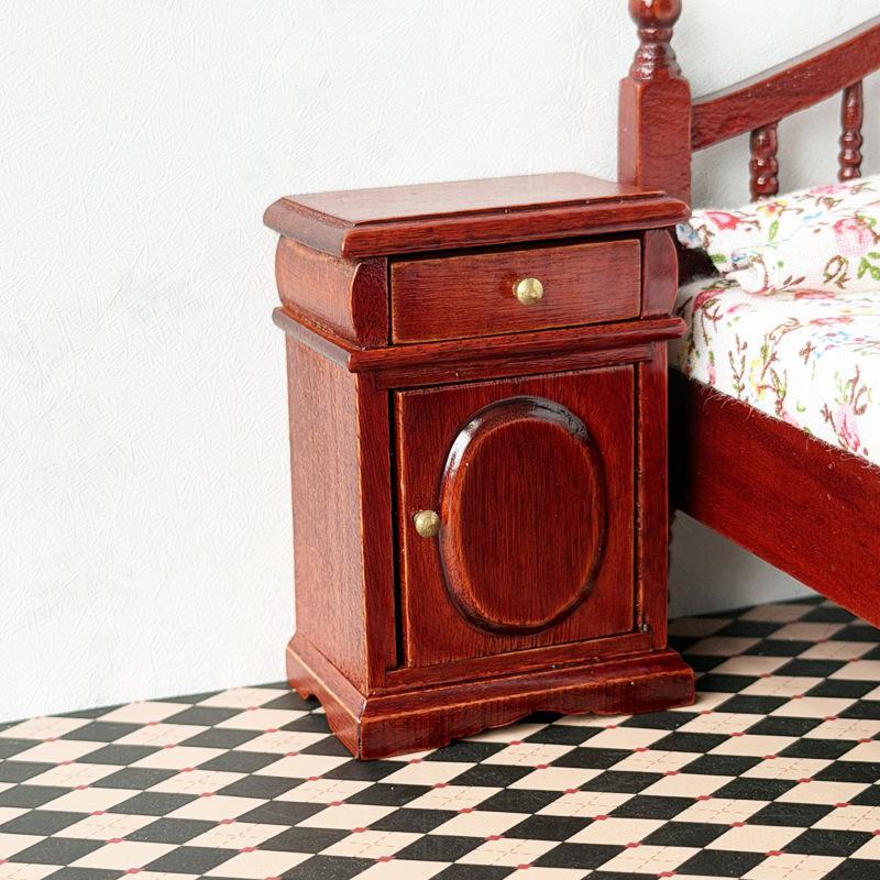 Dollhouse Mini Storage Nightstand Simulation Redwood Realistic Furniture 1Pcs for Doll House Collection Display