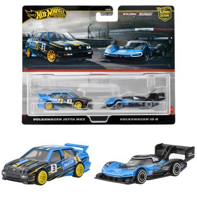 Hot Wheels Premium Paquete de 2 Volkswagen Jetta MK3 Volkswagen ID R Vehículo Juguete Mini Coche Edades 3 y Arriba Azul HRR83 /