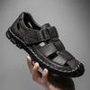 Mens Genuine Leather Sandals Breathable Outdoor Summer Casual Perforated Beach Shoes
