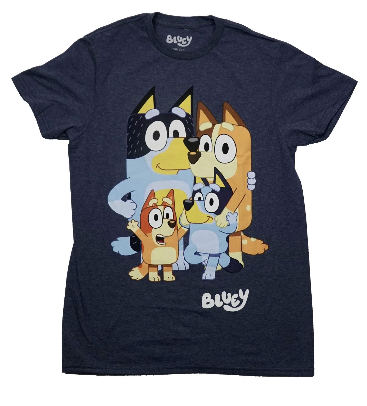 Bluey New Adult T-Shirt -Chilli Bandit Bingo Bluey Over White Logo L