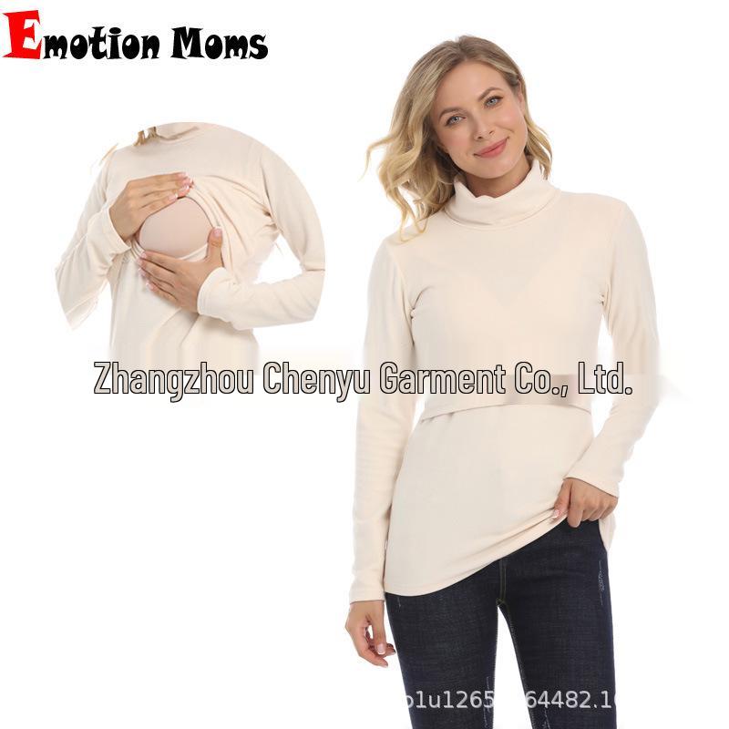 2025 Winter Maternity High-Neck Warm Base Layer Top - Trendy, Elastic & Nursing-Friendly