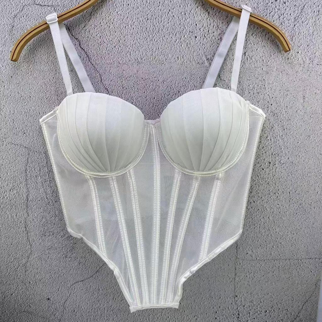 French-inspired Mesh Lace Bustier Top with A Sculpted Back Outerwear Fishbone Strapless Top for Women Lightweight Style Camis & Tank Tops