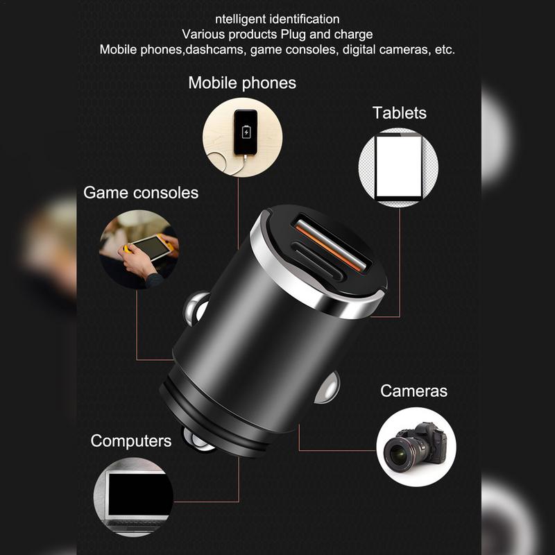 Fast Charging Car Charger Car Charger Adapter Multifunctional USB Small Concealed Pull Ring Charger Two Port Fast Charging