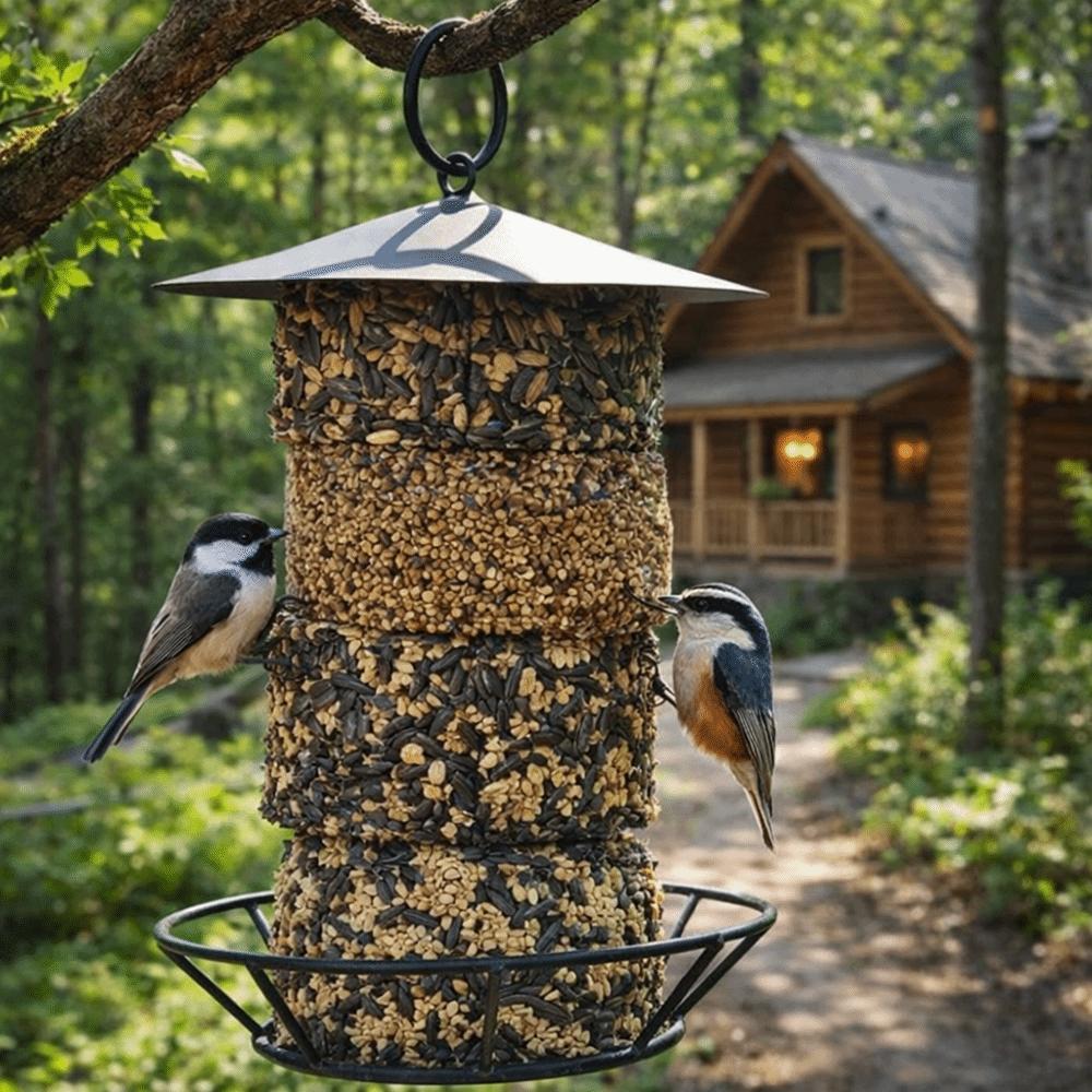 Large Capacity Hanging Bird Feeder Cylindrical Bird Feeding Tray Food Dispenser  Patio