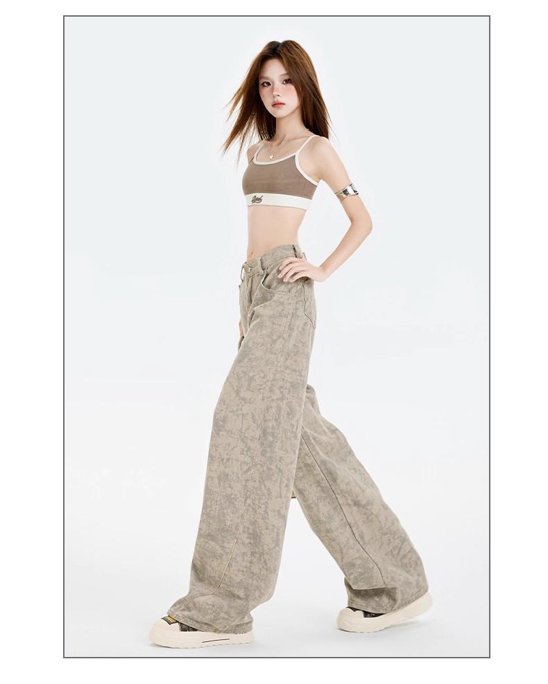 Damskie Jeansy Denimowe z Wysokim Stanem i Szerokimi Nogawkami - Tie-Dye, Wyszczuplające, Długie do Ziemi, Luźny Krój