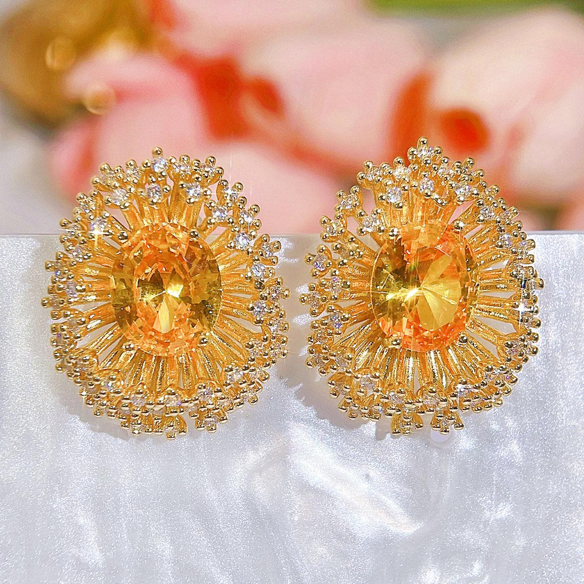 2026 Color Retention Diamond-studded Fashion Earrings Temperament Bright Bloom Fireworks Stud Earrings Flower Pearl Diamond золотой