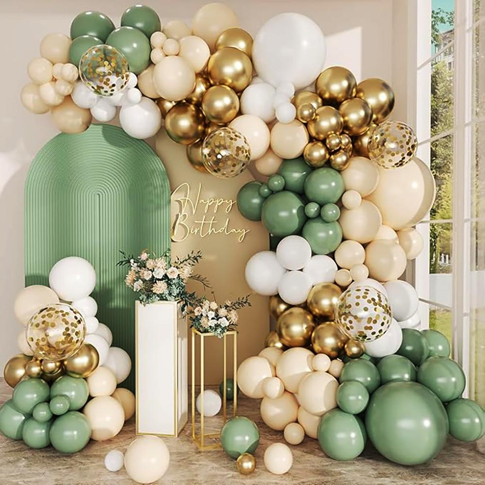 Sage Green Balloons Garland White Gold Confetti Latex Balloon Arch Kit Baby Shower Kids Birthday Party Wedding Decoration Globos