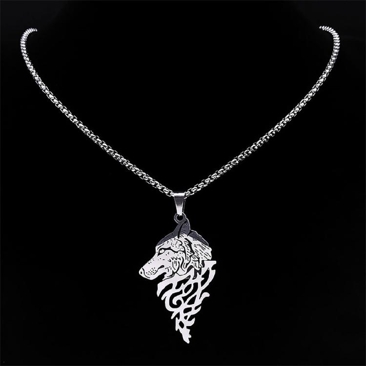 Edelstahl Halskette Wolfskopf Halskette mit Tieranhänger Nordische Mythologie Schmuck Einzigartiges Geschenk für Freund