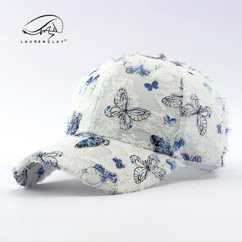 Hat women's summer sunscreen sun hat travel shopping butterfly print hardtop baseball cap women's cap