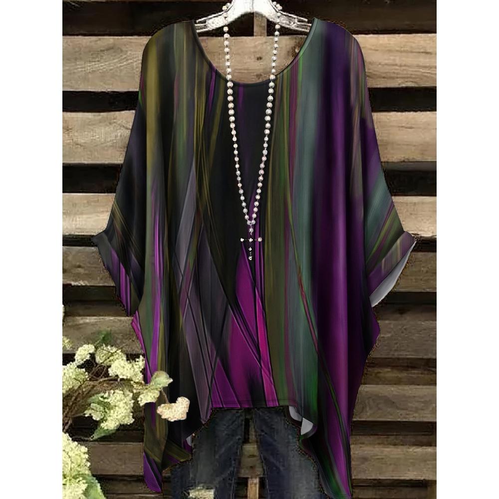 Letnie Proste Koszulki Graficzne z Nadrukiem w Paski Ubrania Moda Damska Vintage Koszulka z Krótkim Rękawem Street Fashion Damski Top