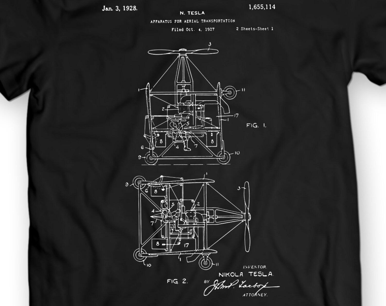 Tesla Aerial Transportation Patent 1968 T-Shirt Nicola Tesla Invention XL