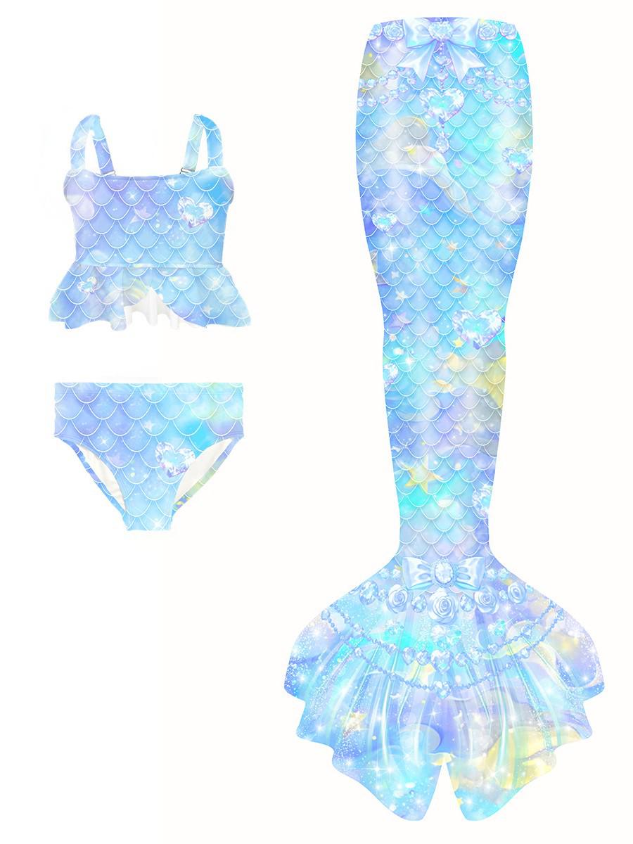 Meerjungfrau Mädchen Fischschwanz Prinzessin Kostüm Bikini Badeanzug 110 white
