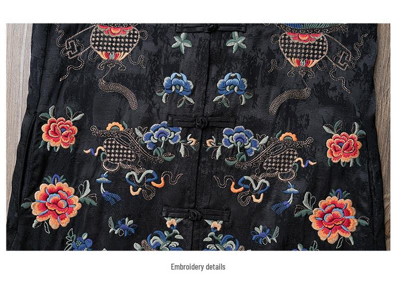 Frühlings-Ethno-Damenweste: Retro Floral Stickerei Mittellange Weste