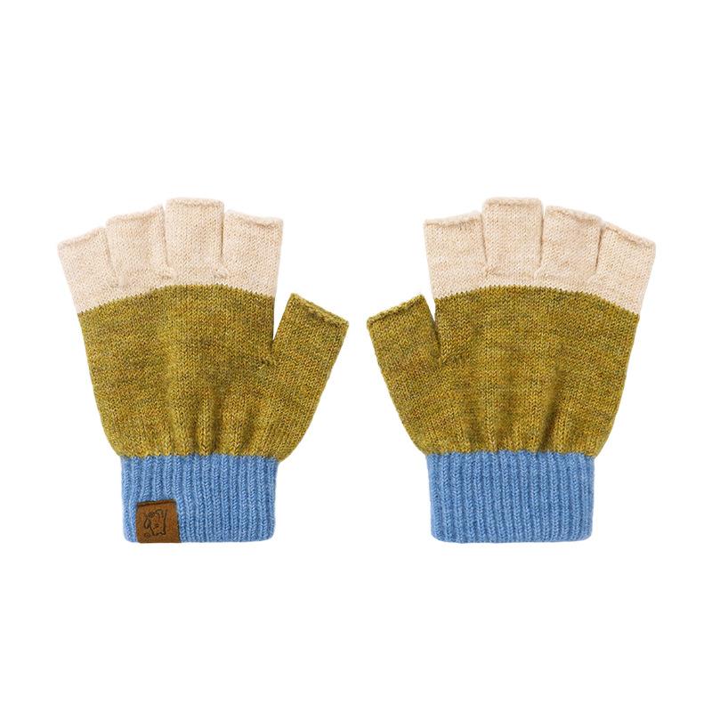 

Winter children s half-finger gloves 6-12 years old boys contrasting color gloves girls imitation cashmere thermal gloves