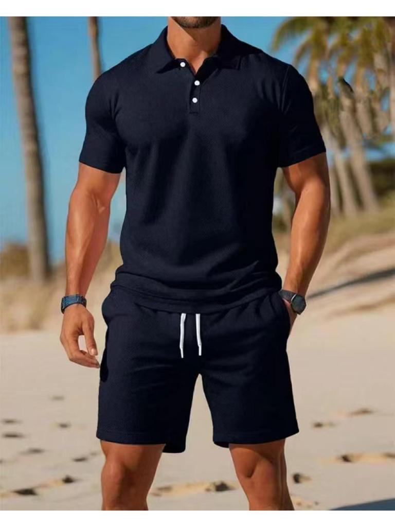 Ensemble polo à manches courtes et short d'été slim fit pour homme – Décontracté, Polyvalent, Mode