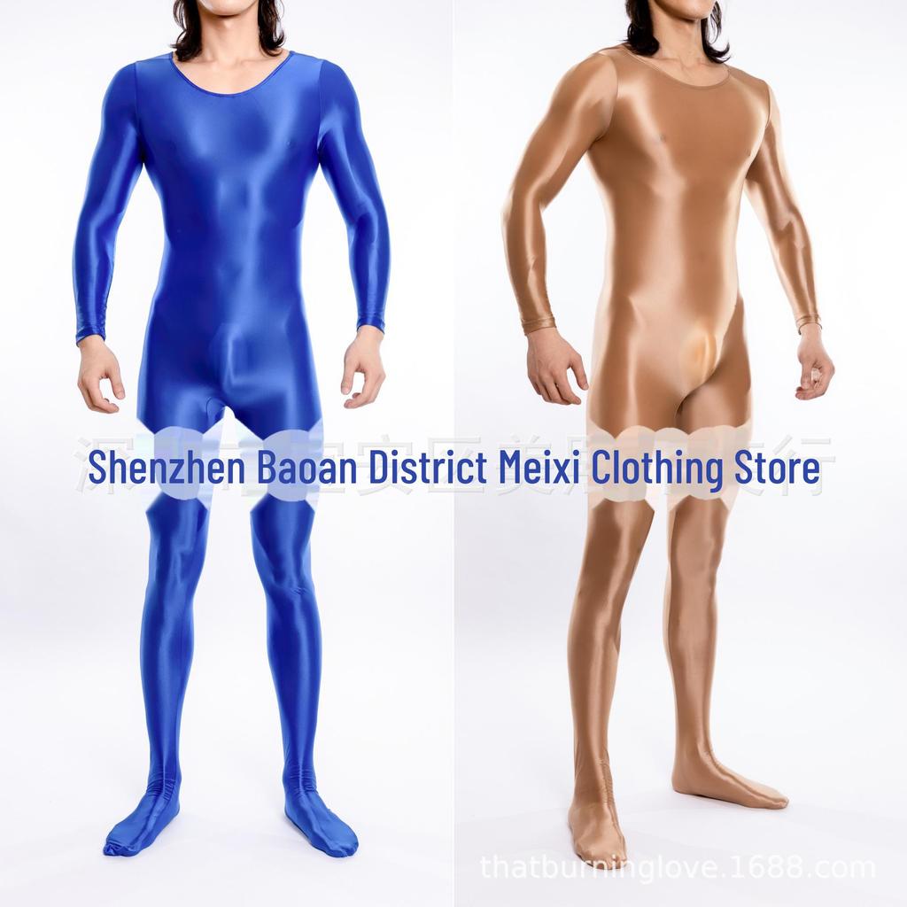 High Elastic Glossy Unisex Full-Body Jumpsuit - Large Size, Silky Luster, European & American Style, Sexy & Transparent, Smooth (Model 7076)