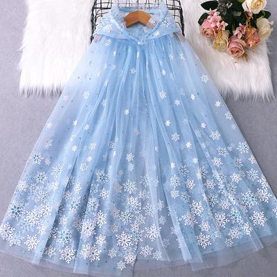 Girls Hooded Cloak Star Snowflakes Peacock Feather Sheer Ruffle Tulle Stage