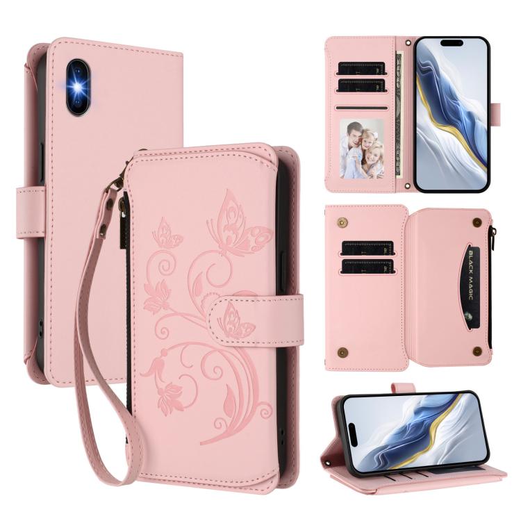 Butterfly Love Flower Multi-card Zipper Wallet Leather Phone Case