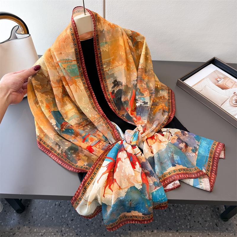 180*70cm Luxury Brand Women Scarf Summer Silk Shawl Lady Wrap Soft Female Echarpe Designer Beach Stole Bandanna Foulard Muffler