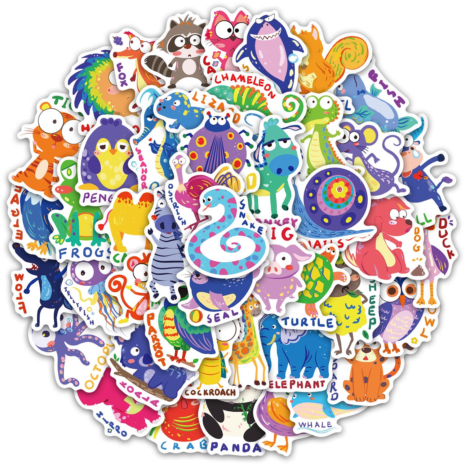 

Set of 50 Children s English Cartoon Animal Stickers for Thermos Cups, Phone Cases, Laptops, and Desktops
