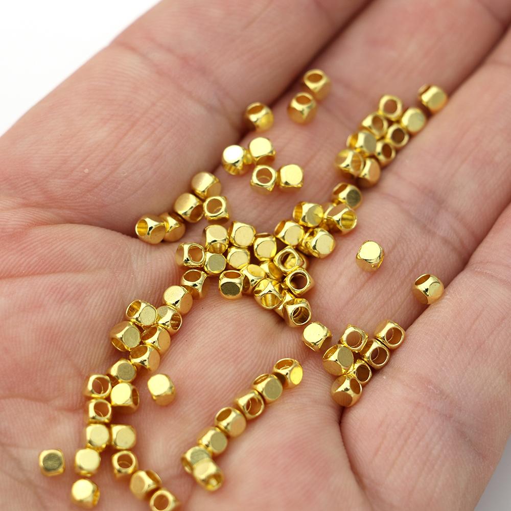 80Pcs 3Mm Silver Plated Copper Square Loose Spacer Beads For Jewelry Making Bracelet Necklace Diy Earrings Accessories Craft