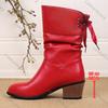 Fashion Comemore Autumn Winter New Middle Heel Lace-up Mid-calf Boots for Women Casual Solid Thick Heeled Female Round Toe Short Boats