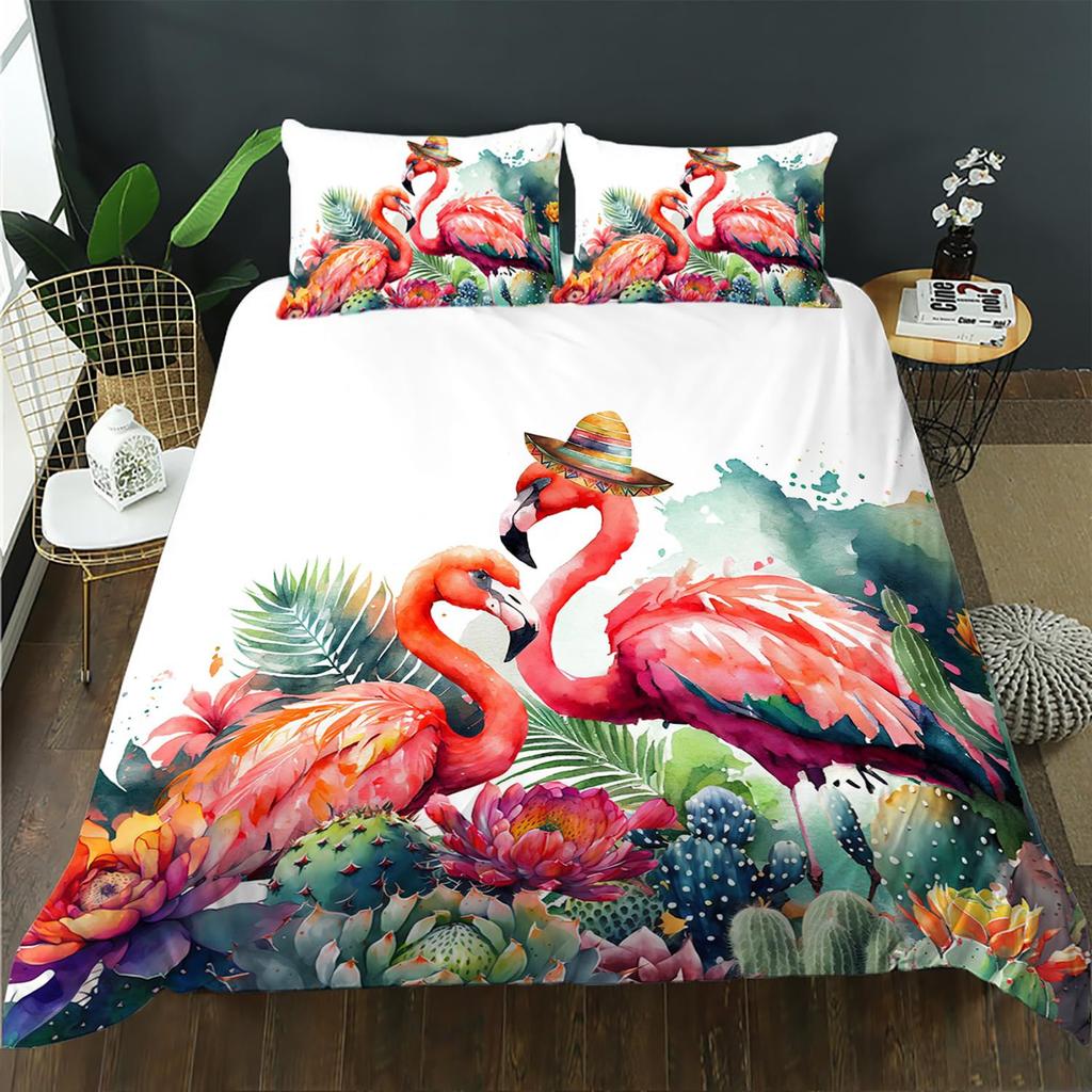 Tropical Flamingo Pattern Quilt Cover Bedding Set Three-Piece Quilt Cover Suitable For Bedroom Decoration