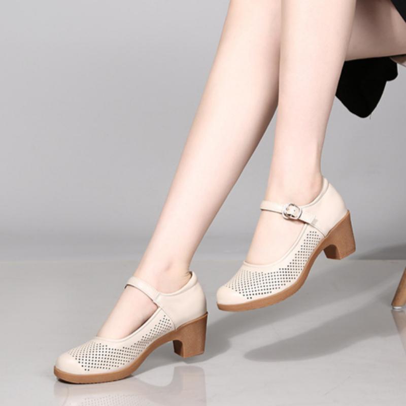 Chunky Heel Women's Shoes Work Shoes Commuting Hollow Tendon Sole European and American Sports Shoes Soft Sole Single Shoes Sandals High Heels