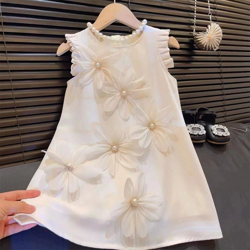 Summer Sleeveless Girls Dress High-end Wedding Flower Girl Costume Three-dimensional Flower Princess Dress