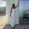 White Flower Sling Dress Women Hollow Out Sleeveless Backless Ruffles Party Long Holiday Dresses Female