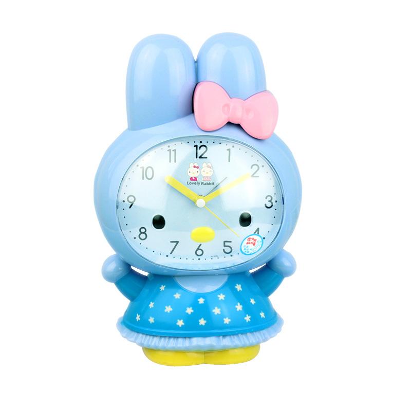 Children's Cute Cartoon Rabbit Dual Music Alarm Clock Home Bedside Silent Sweep Second Snooze Night Light Clock Electronic