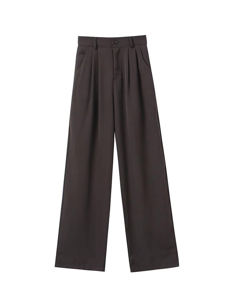 2025 Spring Women's High-Waist Slimming Black Wide-Leg Pants - Petite, Floor-Length Straight-Leg Design