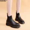 Chelsea Boots Women's Couple Motorcycle Boots Men's British Leather Short Boots Men's and Women's Casual Square Head