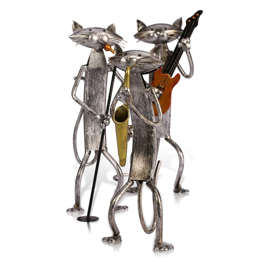 Three Little Cat Band Ornament Metal Music Desktop Decoration Originality Saxophone Guitar Gift Modern For Home