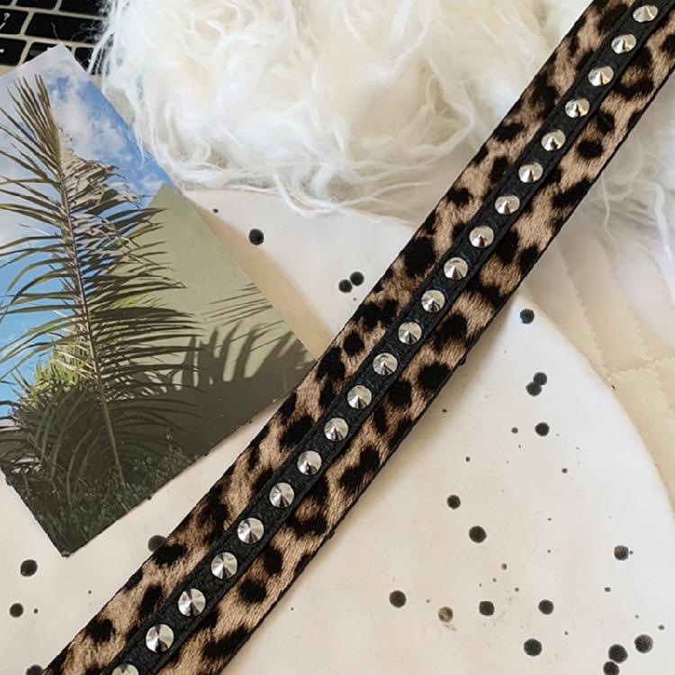 Rivets Embellished Waist Girdle Leopard Print PU Belt Edgy Unique Fashion Waist Strap for Casual and Party Outfits