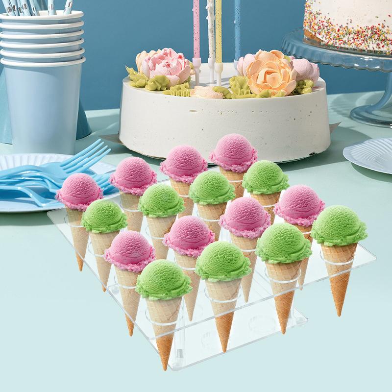 6/16 Holes Acrylic Ice Cream Cone Holder Cupcake Popcorn Rack Party Wedding Buffet Display Stand Transparent Ice Cream Shelf