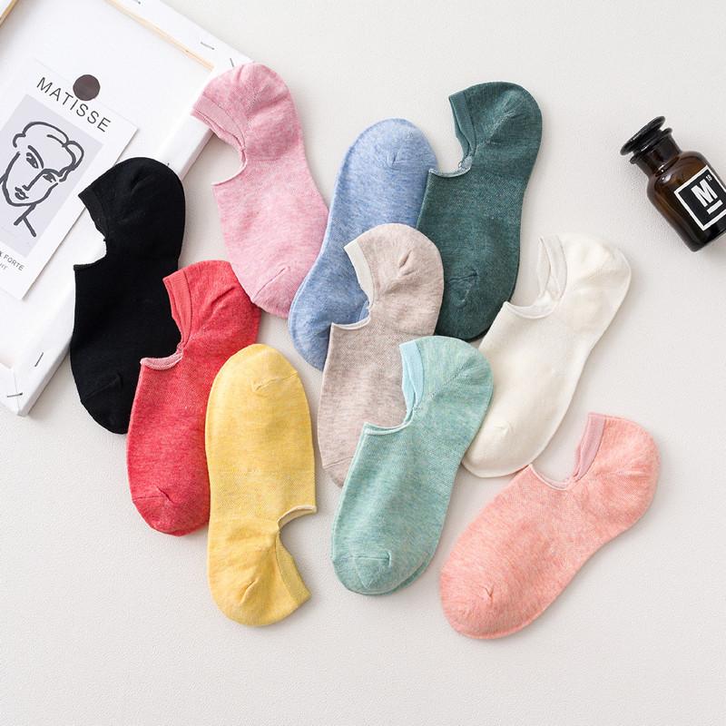 5 Pairs of Female Spring and Summer Thin Pure Color Cute Not To Drop with Shallow Mouth Invisible Socks