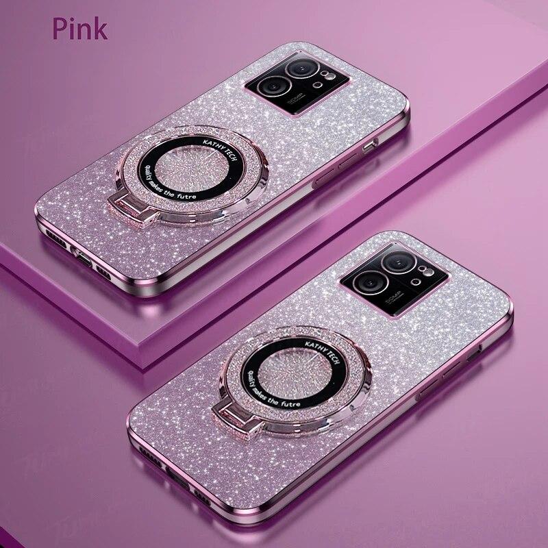 Luxury Plating Magnetic Holder Case For Xiaomi Mi 13T 12T 11T Pro 14 13 12 11 Lite POCO X3 NFC X5 F3 F4 F5 M3 M4 Silicone Cover