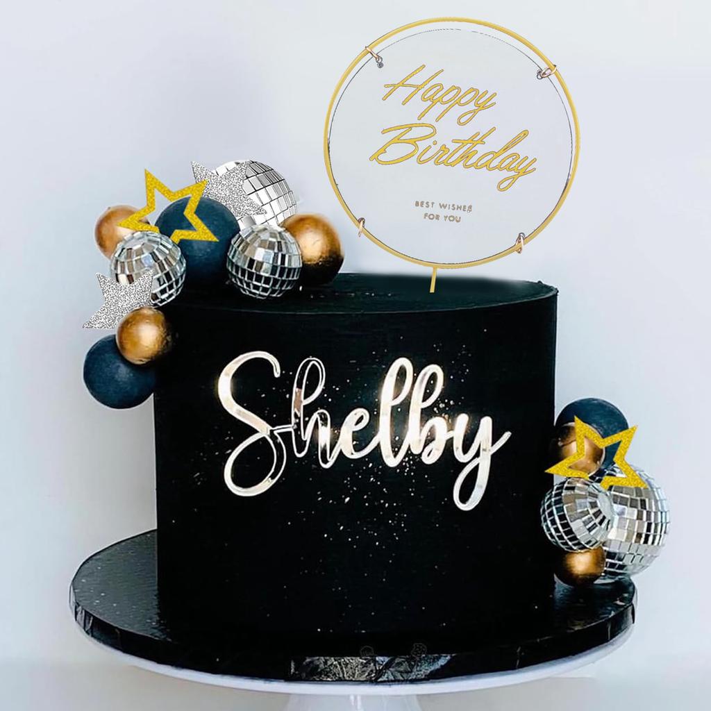 Man Cake Toppers Happy Birthday Cake Topper Black Gold Balls Cake Decorations for Birthday Wedding Baby Shower Party Decoration