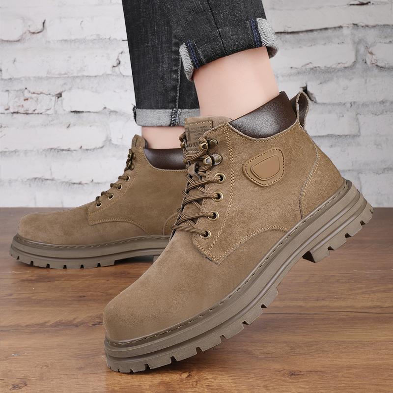 Fashion Warm Plush Fur Winter Botas High Top Mens Suede Leather Motorcycle Boots Non-Slip Lace-Up Outdoor Shoes New Arrival Basic Boots