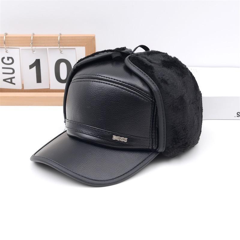 

Зимняя мужская шапка плюшевая защита для ушей бейсболка теплая кожаная кепка с плоским верхом хлопковая кепка One Size - Fleece