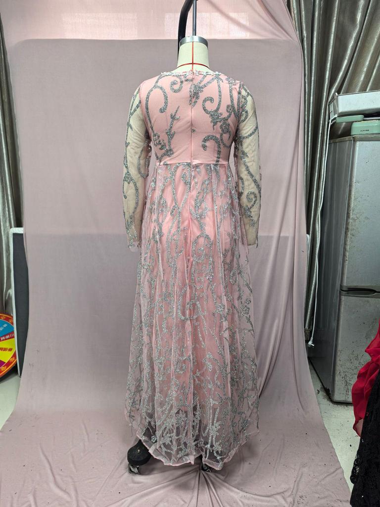 Elegant 2025 V-Neck Gold-Accented Long-Sleeve Evening Gown for Women