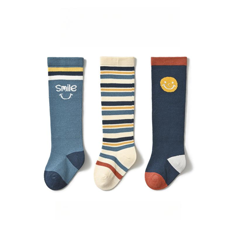 3 pary/partia Dziecięce podkolanówki Dzieci Dziewczynki Chłopcy Miękkie bawełniane długie skarpetki Śliczne hiszpańskie paski Jednolite skarpetki dziecięce dla 0-3 lat