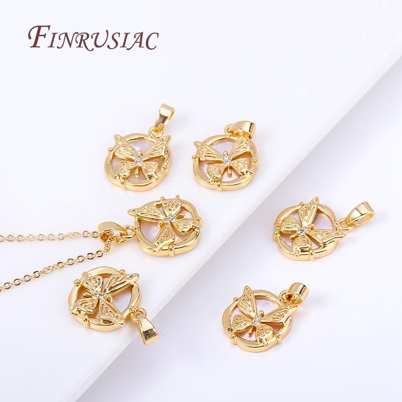 18K Real Gold Plated Butterfly Pendant DIY Necklace Making Accessories,Natural Shell Square Charms Accessory DIY Jewelry Crafts