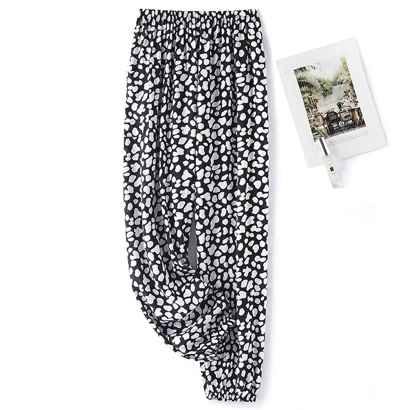 Pantaloni de pijama din bumbac mătase pentru femei, secțiune subțire de vară, anti-țânțari, pantaloni cu picior lat, culoare uni, pentru exterior, casă, petrecere a timpului liber, imprimeu, pantaloni de plajă până la genunchi