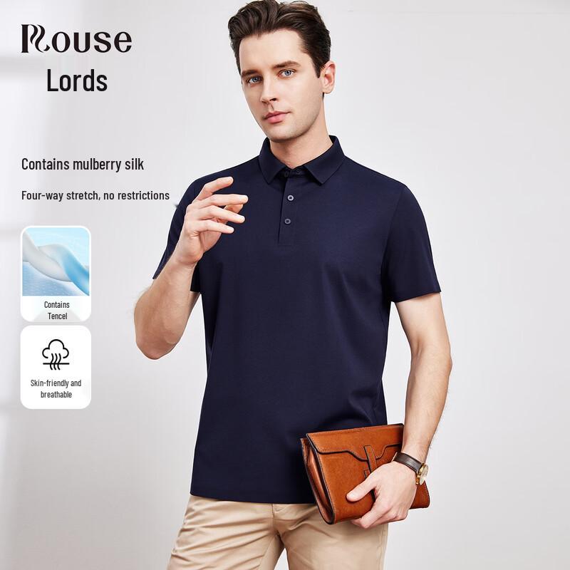 Men s Mulberry Silk Blend Business Casual Polo Shirt 48