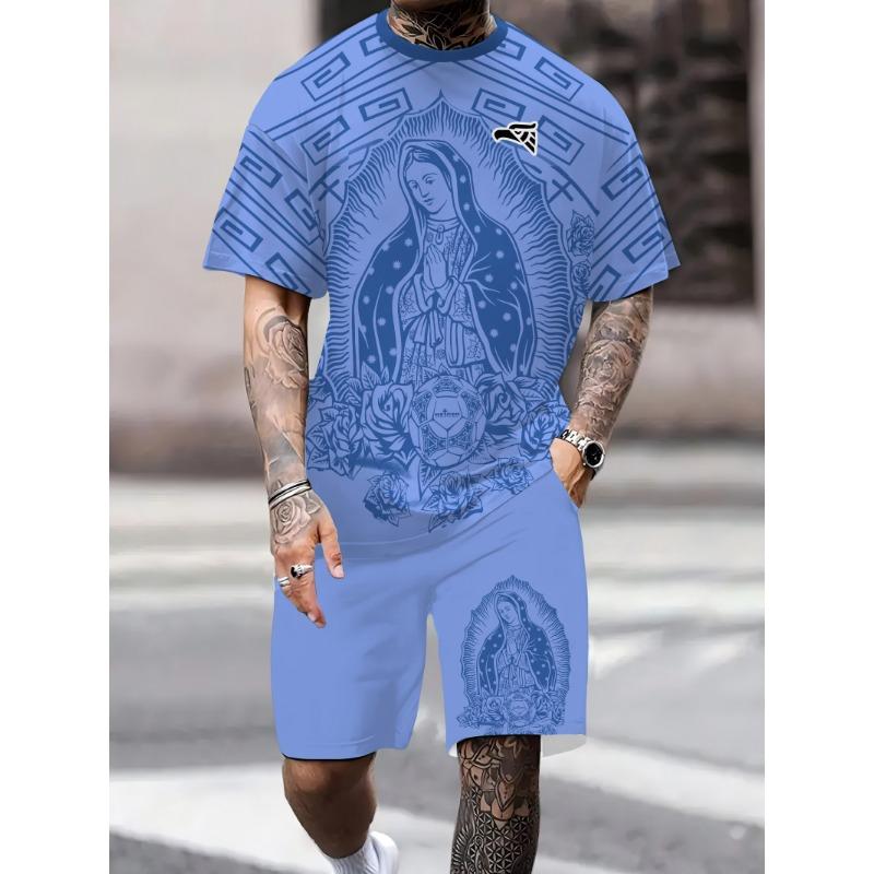 

2025 Летний модный комплект футболок, повседневные пляжные шорты для мужчин, футболка с короткими рукавами и шорты, летний комплект с 3D-принтом 6XL