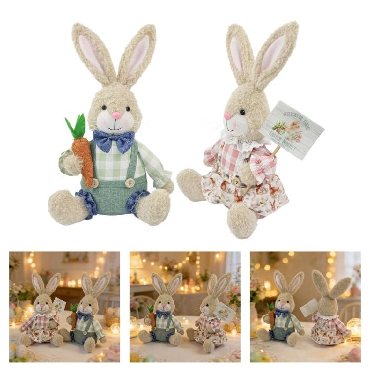 Handmade Rabbit Doll With Gentle Fabric And Wooden Stand Excellent Spring Festival Decors For Spring Themed incidents